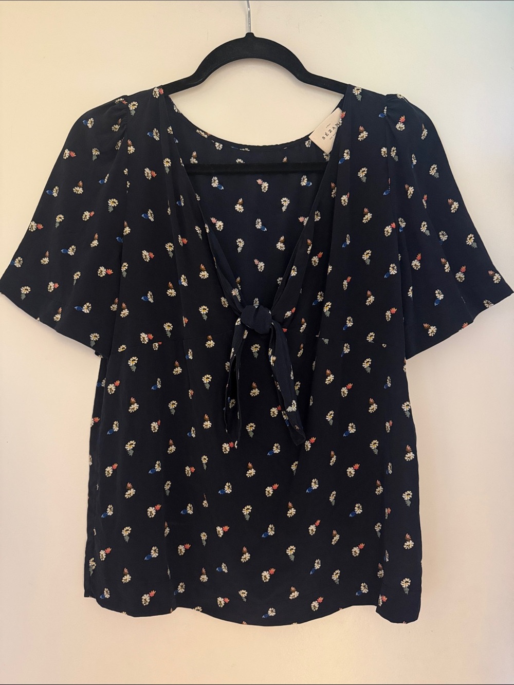 Sézane 100% Silk Navy Floral Blouse - size 36 (Sz 4)